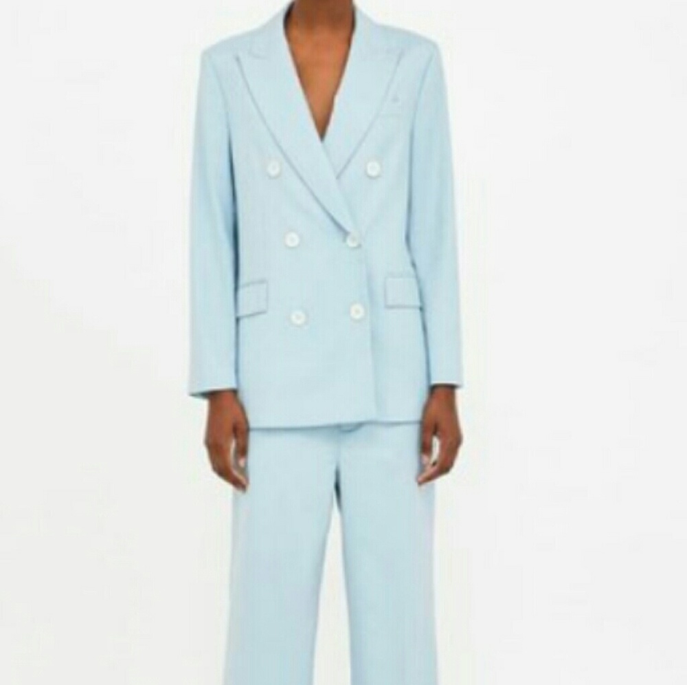 Zara light blue double breasted suit